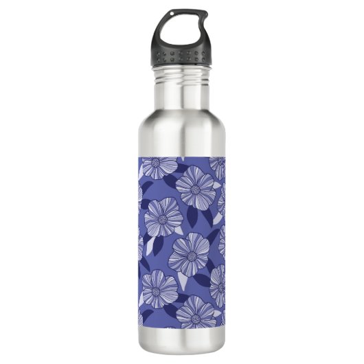 Periwinkle Paarse Floral Pattern Waterfles (Voorkant)
