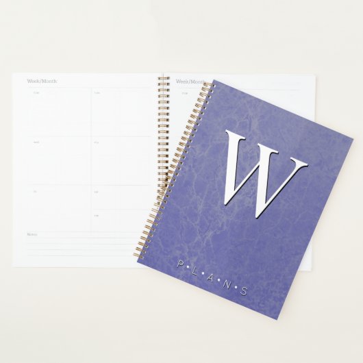 Periwinkle Paarse Modern Marble Monogram Planner (Display)