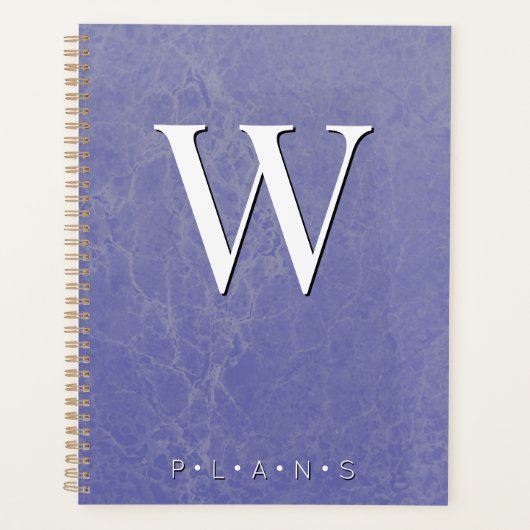 Periwinkle Paarse Modern Marble Monogram Planner (Voorkant)