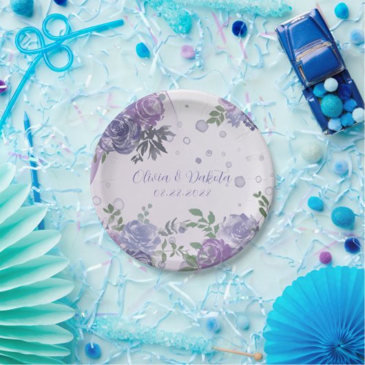 Periwinkle Paarse Peony Alcohol Ink Wedding Napkin Papieren Bordje (Feest)