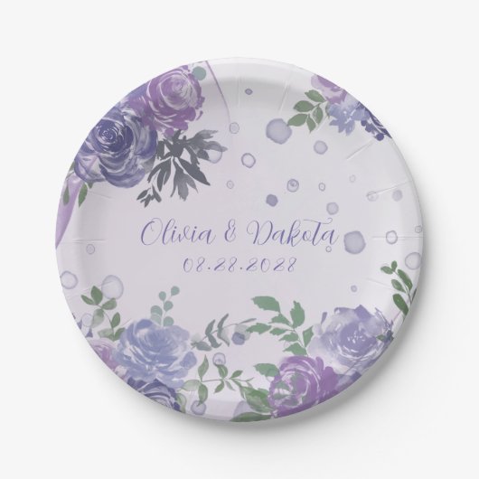 Periwinkle Paarse Peony Alcohol Ink Wedding Napkin Papieren Bordje (Voorkant)