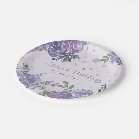 Periwinkle Paarse Peony Alcohol Ink Wedding Napkin Papieren Bordje (Gekanteld)