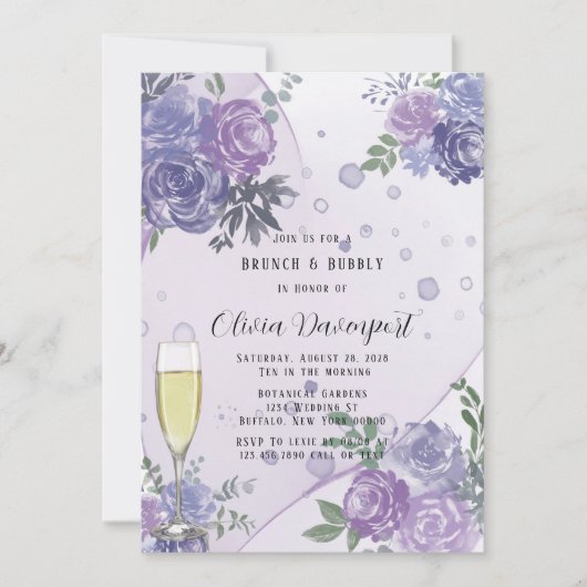 Periwinkle Paarse Peony Brunch & Bubble Kaart (Voorkant)