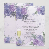 Periwinkle Paarse Peony Brunch & Bubble Kaart (Voorkant / Achterkant)