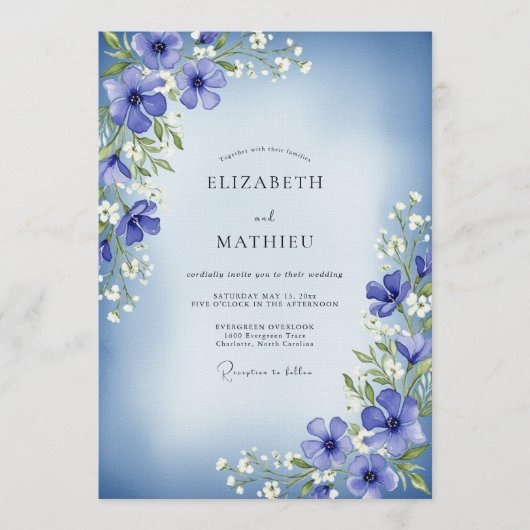 Periwinkle Painterly Floral Enchantment Wedding Kaart (Voorkant)