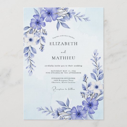 Periwinkle Painterly Flourish Wedding Kaart (Voorkant)