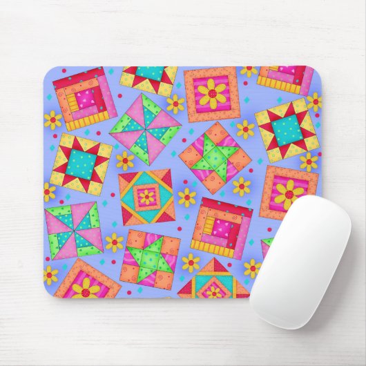 Periwinkle Patchwork Quilt Blocks Mousepad Muismat (Met muis)