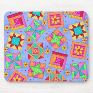 Periwinkle Patchwork Quilt Blocks Mousepad Muismat