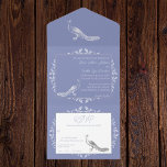Periwinkle Peacock bloeit allemaal in één uitnodig All In One Uitnodiging<br><div class="desc">Nodig gasten uit voor je aanstaande bruiloft met een Periwinkle Peacock Flourish All in One Wedding Invite. Nodig ontwerp uit kenmerkt een elegante pauw die met bloei met een geperforeerde reactiekaart wordt bewandeld. Personaliseer met de bruom en de namen van de bruid samen met de trouwdatum en de plaats. Extra...</div>