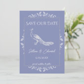 Periwinkle Peacock Flourish Save the Date Aankondiging (Staand voorkant)