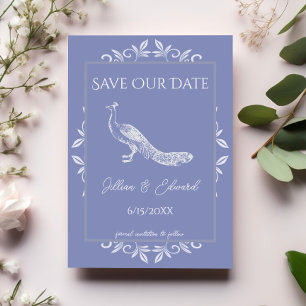 Periwinkle Peacock Flourish Save the Date Aankondiging