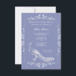 Periwinkle Peacock Flourish Vrijgezellenfeest Kaart<br><div class="desc">Creëer nodigt u allen uit met een Periwinkle Peacock Flourish bridal doucheuitnodiging. Het uitnodigingsontwerp kenmerkt een elegante pauw die met bloei wordt bewogen. Pas aan met de naam van de bruid samen met de details van het vrijgezellenfeest. Extra trouwbenodigdheden zijn ook beschikbaar bij dit ontwerp.</div>