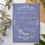 Periwinkle Peacock Flourish Wedding Invitation Kaart<br><div class="desc">Nodig gasten uit voor je aanstaande bruiloft met een Periwinkle Peacock Flourish Wedding Invitation. Het uitnodigingsontwerp kenmerkt een elegante pauw die met bloei wordt bewogen. Personaliseer met de bruom en de namen van de bruid samen met de trouwdatum en de plaats. Extra trouwbenodigdheden zijn ook beschikbaar bij dit ontwerp.</div>
