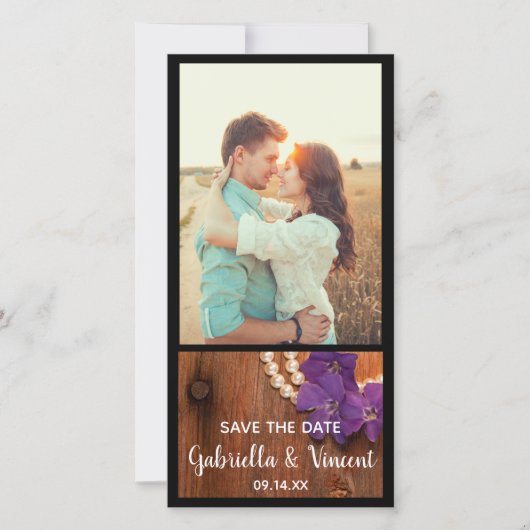 Periwinkle, Pearls Barn Wood Wedding Save the Date (Voorkant)