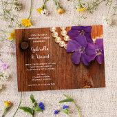Periwinkle, Pearls en Barn Wood Rehearsal Dinner Kaart