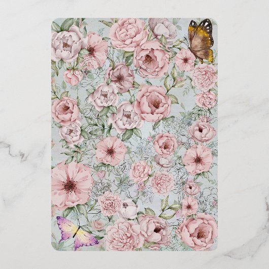  Periwinkle Pioen Bruiloft Folie Menu Kaart (Achterkant)