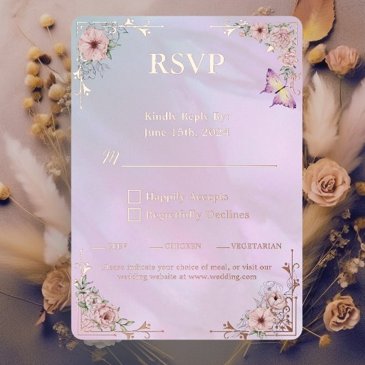  Periwinkle Pioen Folie RSVP Respons Kaart