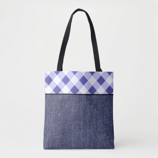 Periwinkle plaid and denim tote bag (Voorkant)