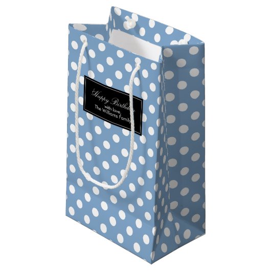 Periwinkle Polka Dots gepersonaliseerd Klein Cadeauzakje (Voorkant Gekanteld)