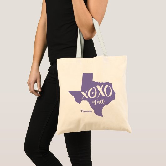 Periwinkle Purple XOXO, Y'all - Texas State Shape Tote Bag (Voorkant (product))