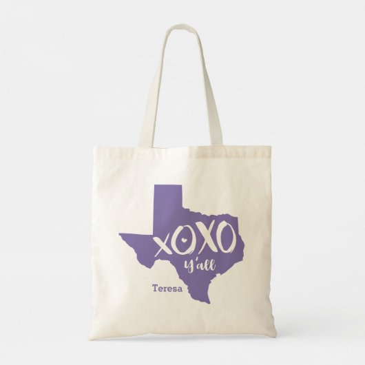 Periwinkle Purple XOXO, Y'all - Texas State Shape Tote Bag (Achterkant)