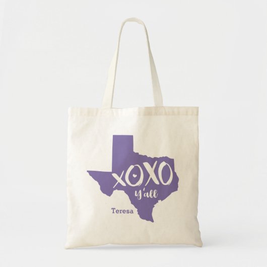 Periwinkle Purple XOXO, Y'all - Texas State Shape Tote Bag (Voorkant)