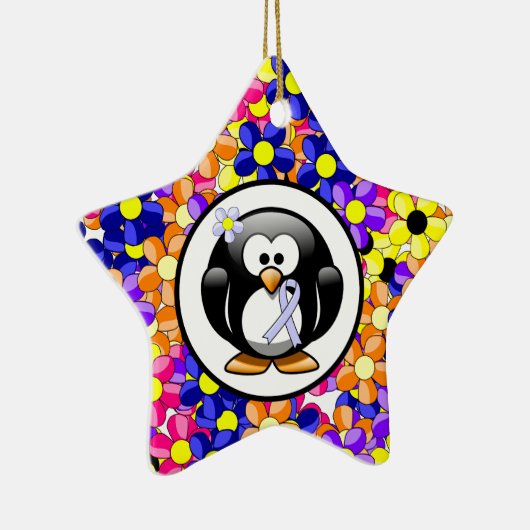 Periwinkle Ribbon Penguin Keramisch Ornament (Rechts)