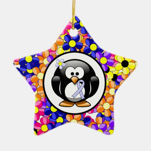 Periwinkle Ribbon Penguin Keramisch Ornament (Voorkant)