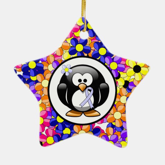 Periwinkle Ribbon Penguin Keramisch Ornament (Achterkant)
