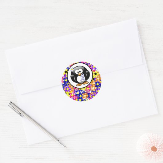 Periwinkle Ribbon Penguin Ronde Sticker (Envelop)