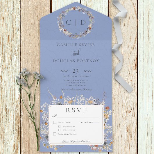 Periwinkle  Romantic Wildflower All In One Uitnodiging