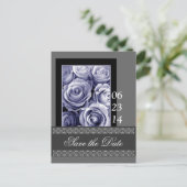 PERIWINKLE Rozen & Kant Save the Date Post Kaart (Staand voorkant)
