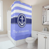 Periwinkle Rugby Stripe Anker CB Monogram Marine Douchegordijn (In situ)