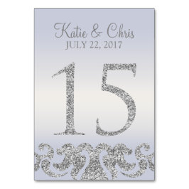 Periwinkle Silver Glitter Look Tafelnummers-15 Kaart