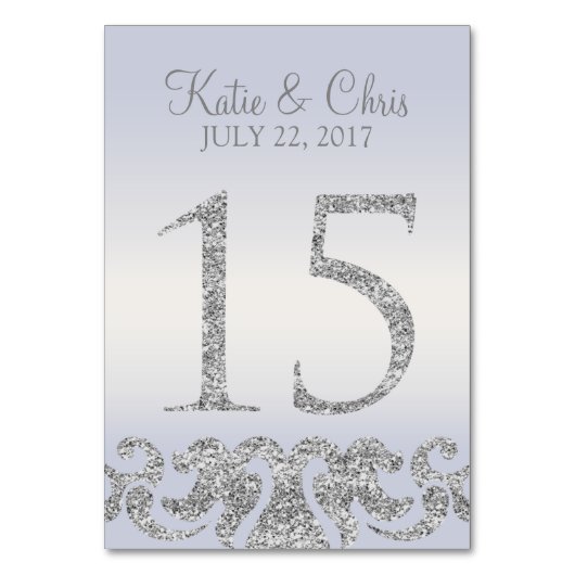 Periwinkle Silver Glitter Look Tafelnummers-15 Kaart (Voorkant)