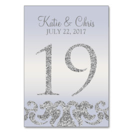 Periwinkle Silver Glitter Look Tafelnummers-19 Kaart