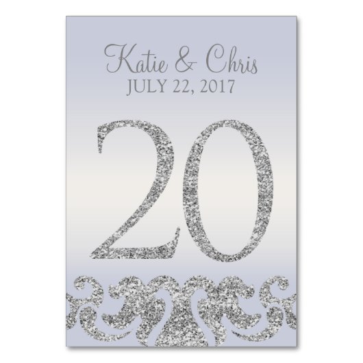 Periwinkle Silver Glitter Look Tafelnummers-20 Kaart (Achterkant)