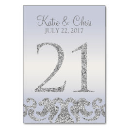 Periwinkle Silver Glitter Look Tafelnummers-21 Kaart