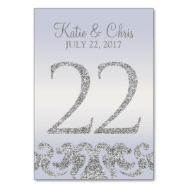 Periwinkle Silver Glitter Look Tafelnummers-22 Kaart
