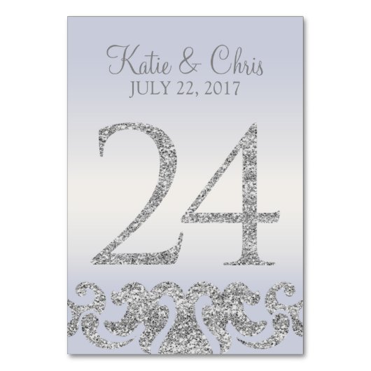 Periwinkle Silver Glitter Look Tafelnummers-24 Kaart (Achterkant)
