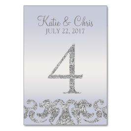 Periwinkle Silver Glitter Look Tafelnummers-4 Kaart
