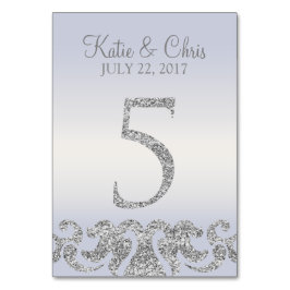Periwinkle Silver Glitter Look Tafelnummers-5 Kaart