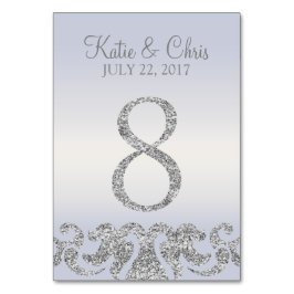 Periwinkle Silver Glitter Look Tafelnummers-8 Kaart