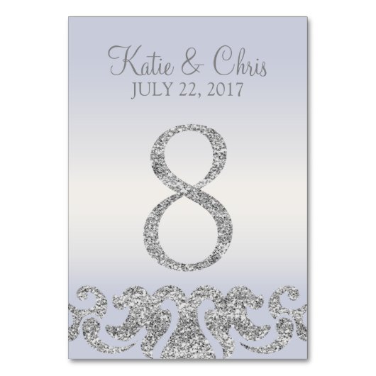 Periwinkle Silver Glitter Look Tafelnummers-8 Kaart (Achterkant)