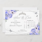 Periwinkle & Silver Quinceañera De datum opslaan Kaart (Voorkant)