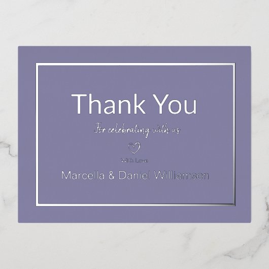 Periwinkle Simple Weddenschap Bedankt Folie Uitnodiging Briefkaart (Voorkant)