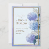 Periwinkle Stardust Hydrangea Gold Frame Wedding Kaart (Voorkant)