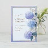 Periwinkle Stardust Hydrangea Gold Frame Wedding Kaart (Staand voorkant)