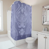 Periwinkle Steel Floral Lace Damask Douchegordijn (In situ)