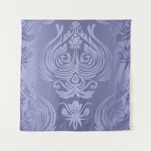 Periwinkle Steel Floral Lace Damask Wandkleed (Voorkant)
